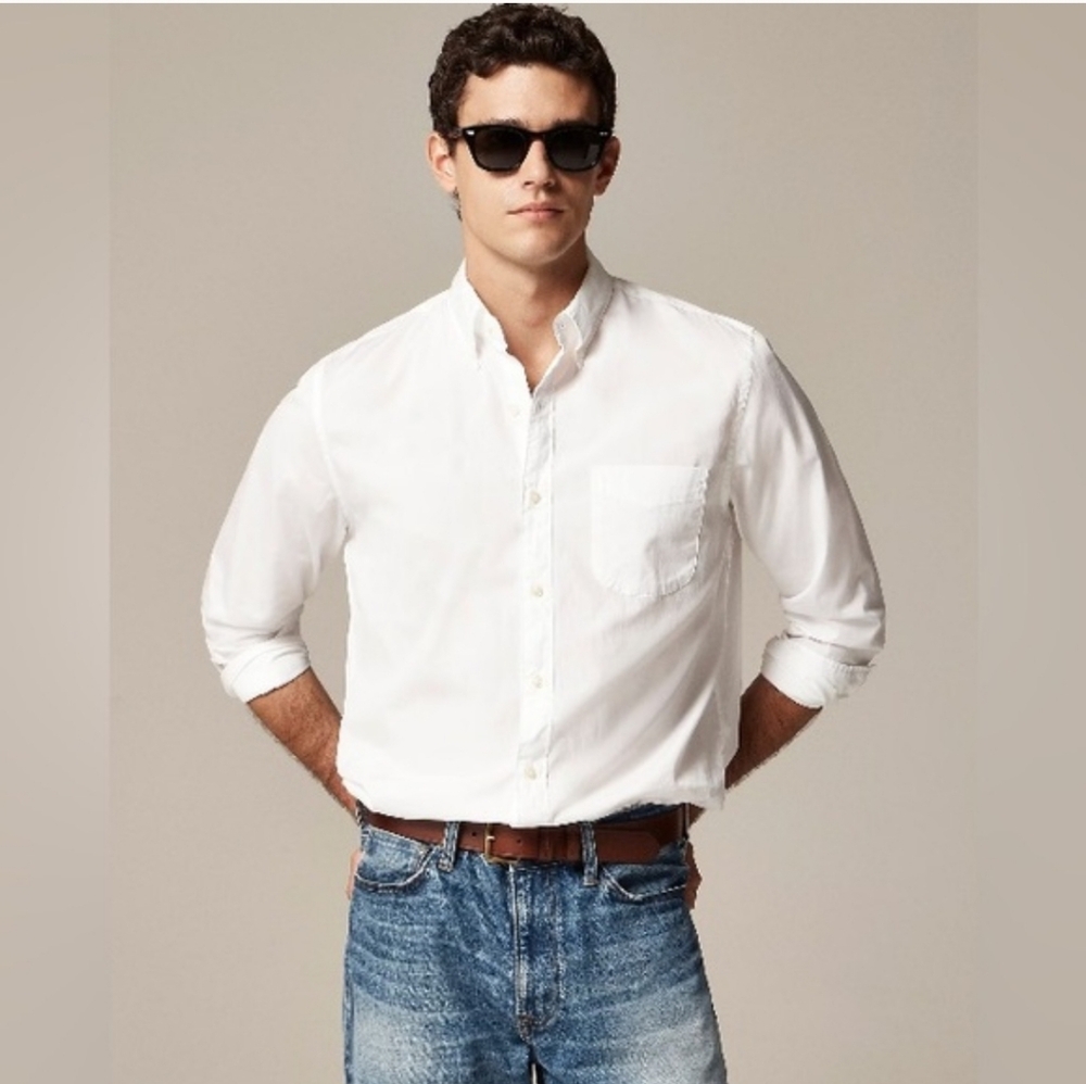 J Crew Men's Classic Secret Wash Cotton Poplin Button Shirt BW439 White Sz M NWT